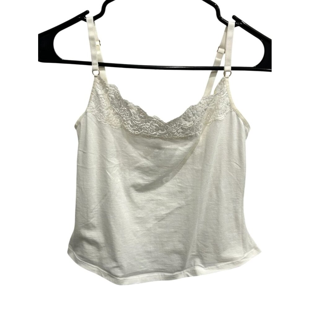Donna Karan Intimates White Lace Trim Babydoll Y2K Cami Top Medium